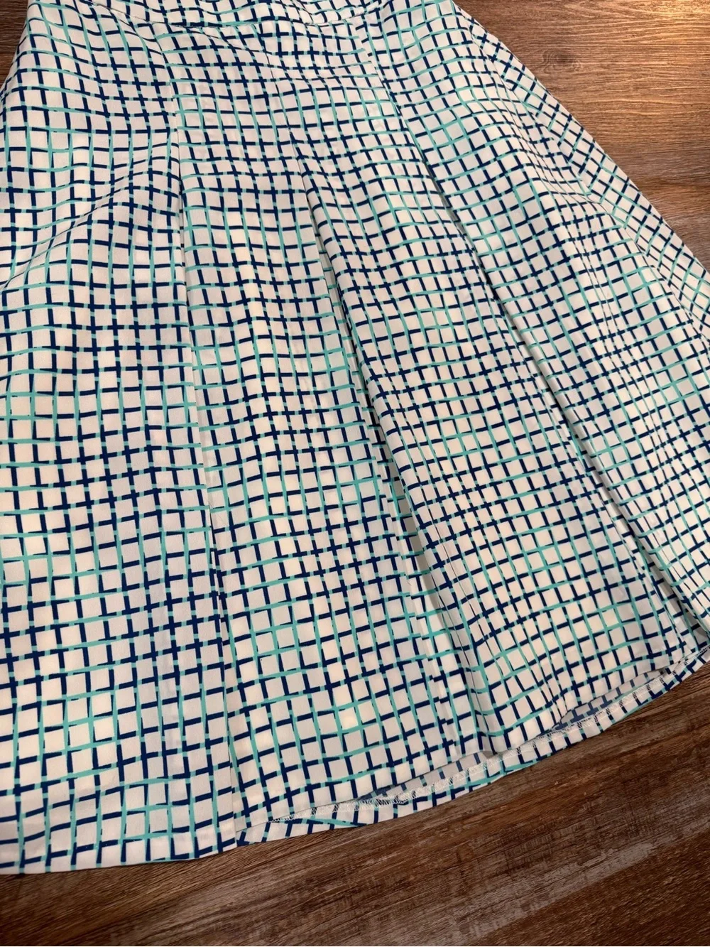 The Limited Pleated A-Line Pleated Skirt Blue Teal Grid Pattern Size 0
